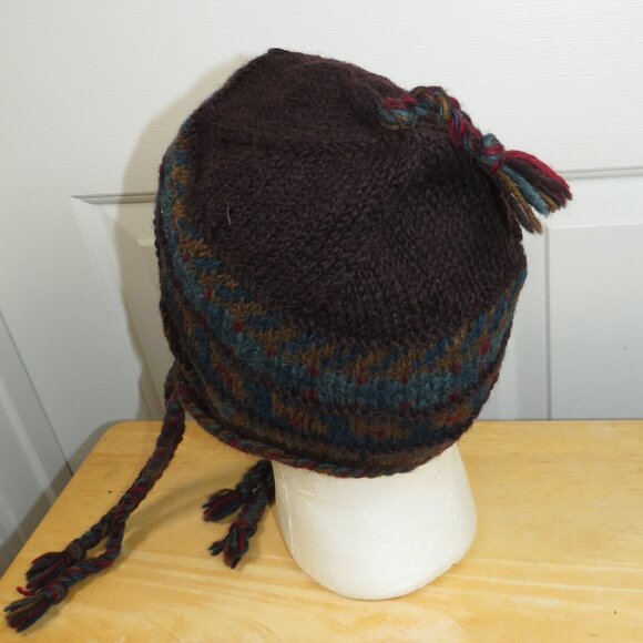 Lost Horizons Wool Knit Geometric Pattern Hat Handmade In Nepal Beanie One Size - Picture 3 of 4